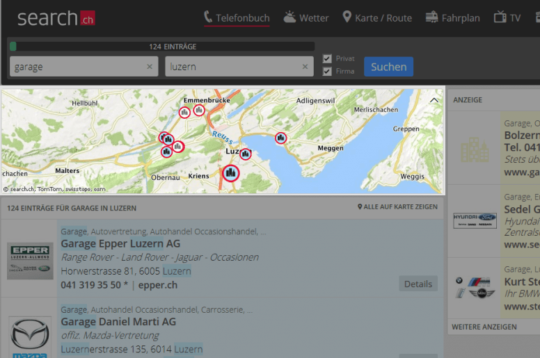 tel.search.ch: nuova funzione nella mappa